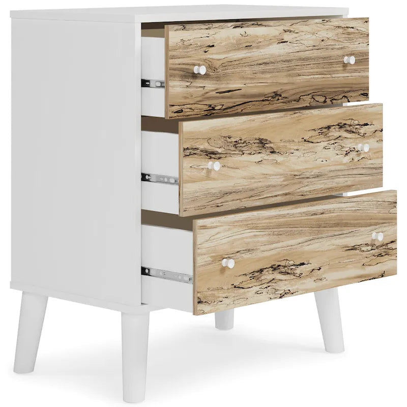 Commode bicolore – Blanc mat et grain de bois Sugarberry, options 3/4/5 tiroirs