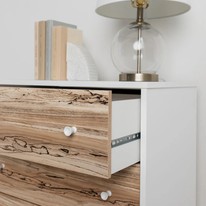 Commode bicolore – Blanc mat et grain de bois Sugarberry, options 3/4/5 tiroirs