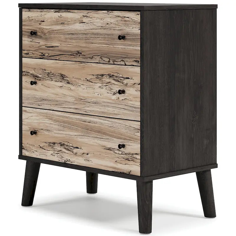 Commode bicolore – Blanc mat et grain de bois Sugarberry, options 3/4/5 tiroirs