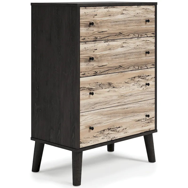 Commode bicolore – Blanc mat et grain de bois Sugarberry, options 3/4/5 tiroirs
