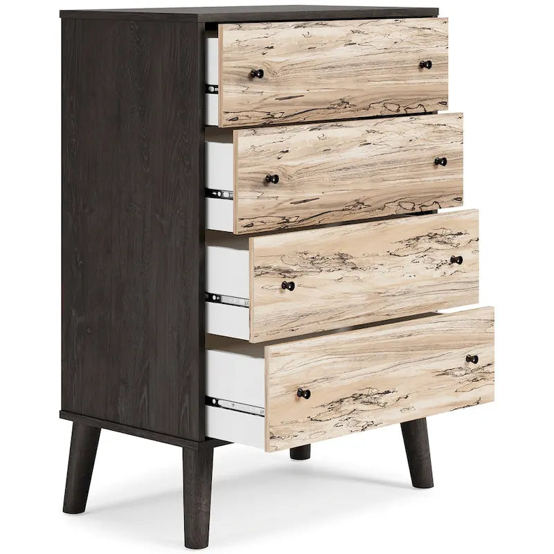 Commode bicolore – Blanc mat et grain de bois Sugarberry, options 3/4/5 tiroirs
