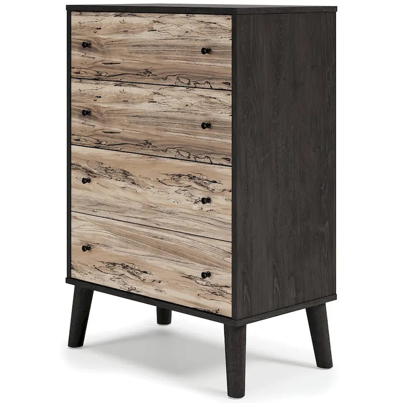 Commode bicolore – Blanc mat et grain de bois Sugarberry, options 3/4/5 tiroirs