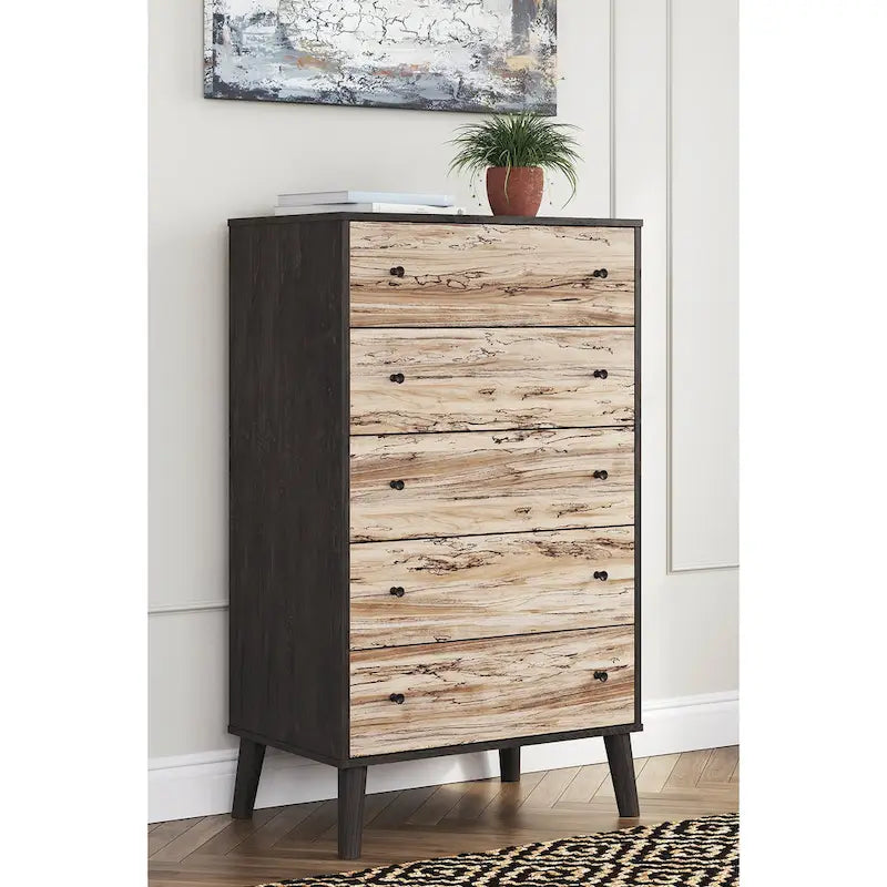 Commode bicolore – Blanc mat et grain de bois Sugarberry, options 3/4/5 tiroirs