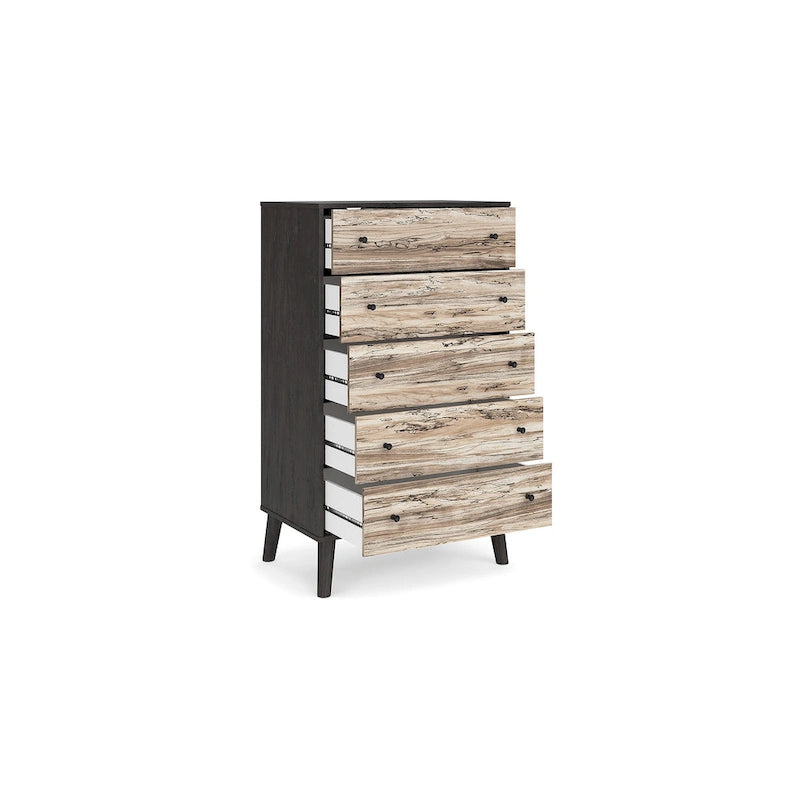 Commode bicolore – Blanc mat et grain de bois Sugarberry, options 3/4/5 tiroirs
