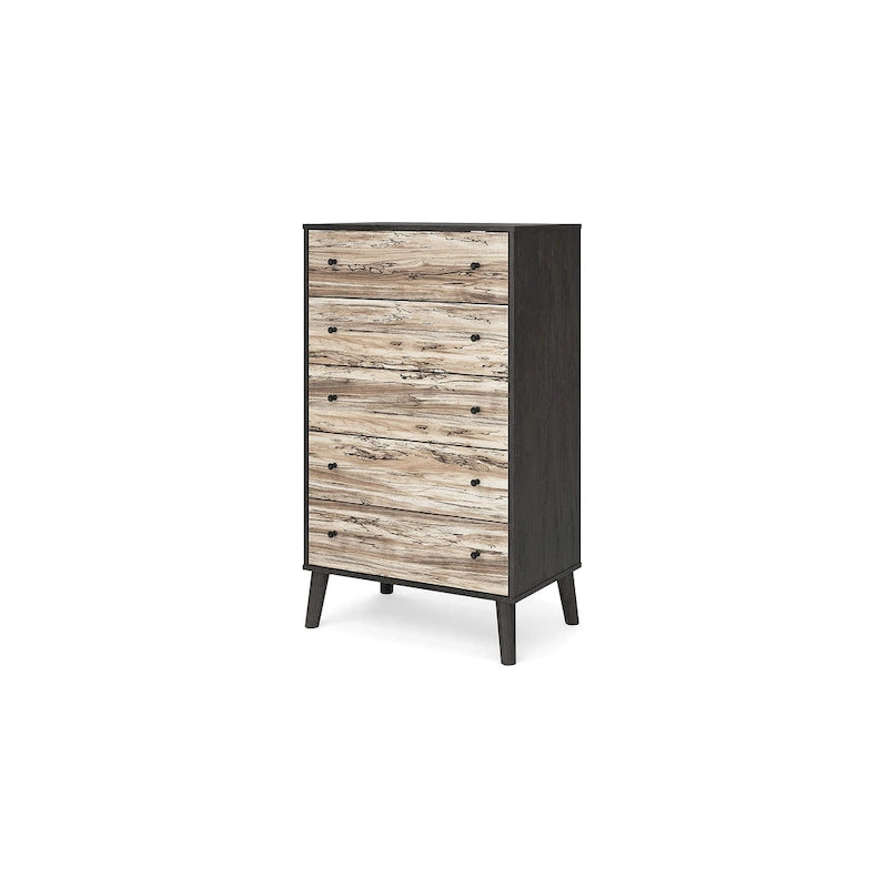 Commode bicolore – Blanc mat et grain de bois Sugarberry, options 3/4/5 tiroirs