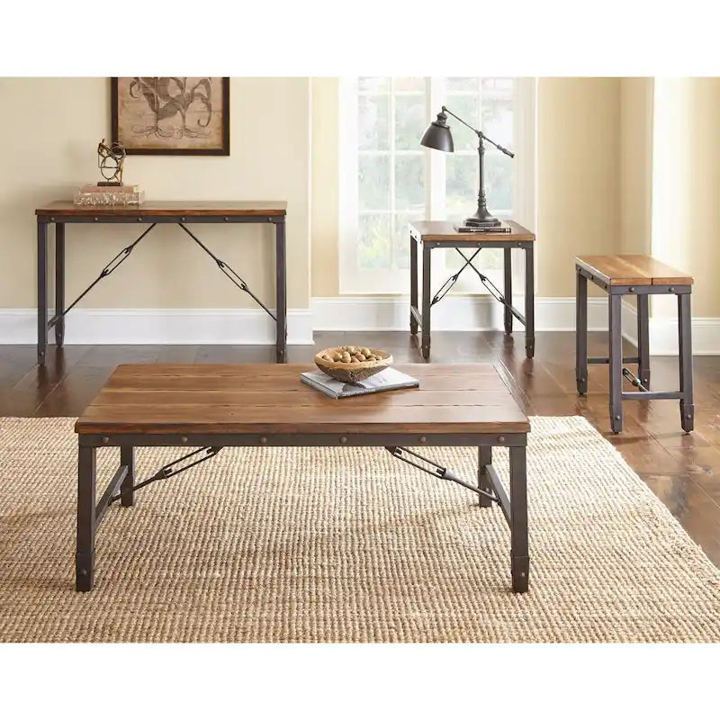 Console style industriel rustique – Plateau en pin vieilli et piètement en fer, 122x46x76 cm