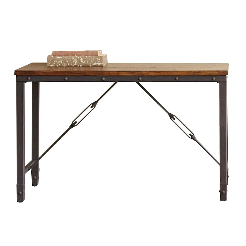 Console style industriel rustique – Plateau en pin vieilli et piètement en fer, 122x46x76 cm