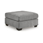 Grand pouf d'appoint gris – Revêtement en polyester, cadre à coins renforcés, pieds en faux bois