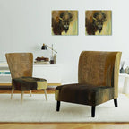 Fauteuil d'appoint rembourré de ferme – Assise en mousse, dossier haut, cadre en bois dur, imprimé buffle doré