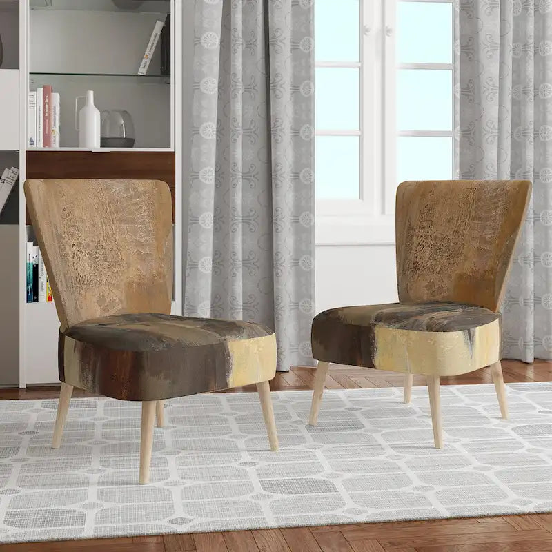 Fauteuil d'appoint rembourré de ferme – Assise en mousse, dossier haut, cadre en bois dur, imprimé buffle doré