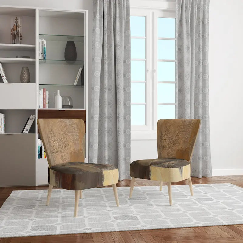 Fauteuil d'appoint rembourré de ferme – Assise en mousse, dossier haut, cadre en bois dur, imprimé buffle doré