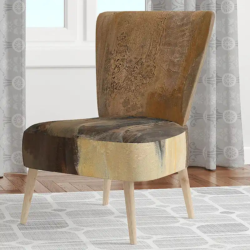 Fauteuil d'appoint rembourré de ferme – Assise en mousse, dossier haut, cadre en bois dur, imprimé buffle doré