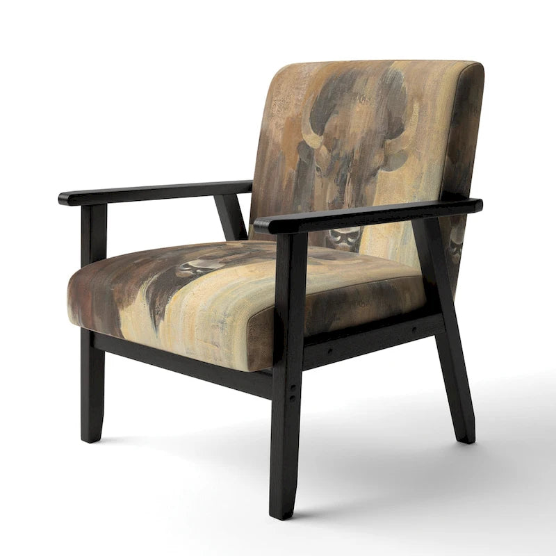 Fauteuil d'appoint rembourré de ferme – Assise en mousse, dossier haut, cadre en bois dur, imprimé buffle doré