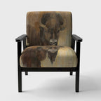 Fauteuil d'appoint rembourré de ferme – Assise en mousse, dossier haut, cadre en bois dur, imprimé buffle doré