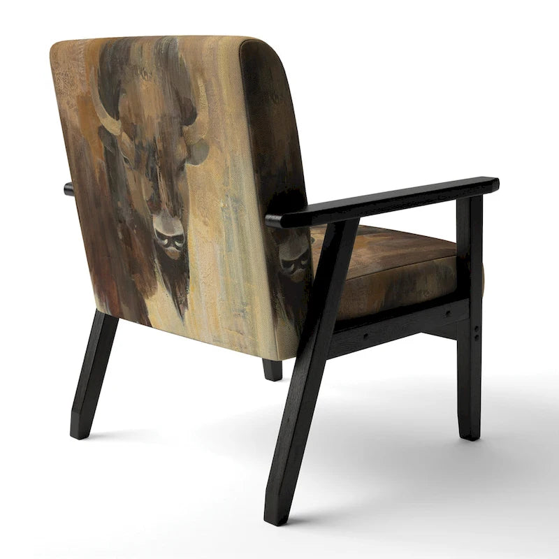 Fauteuil d'appoint rembourré de ferme – Assise en mousse, dossier haut, cadre en bois dur, imprimé buffle doré