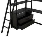 Lit mezzanine avec bureau et étagères