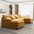 Grand canapé d'angle en U – Tissu chenille, double méridienne, capacité 363 kg, 281 cm