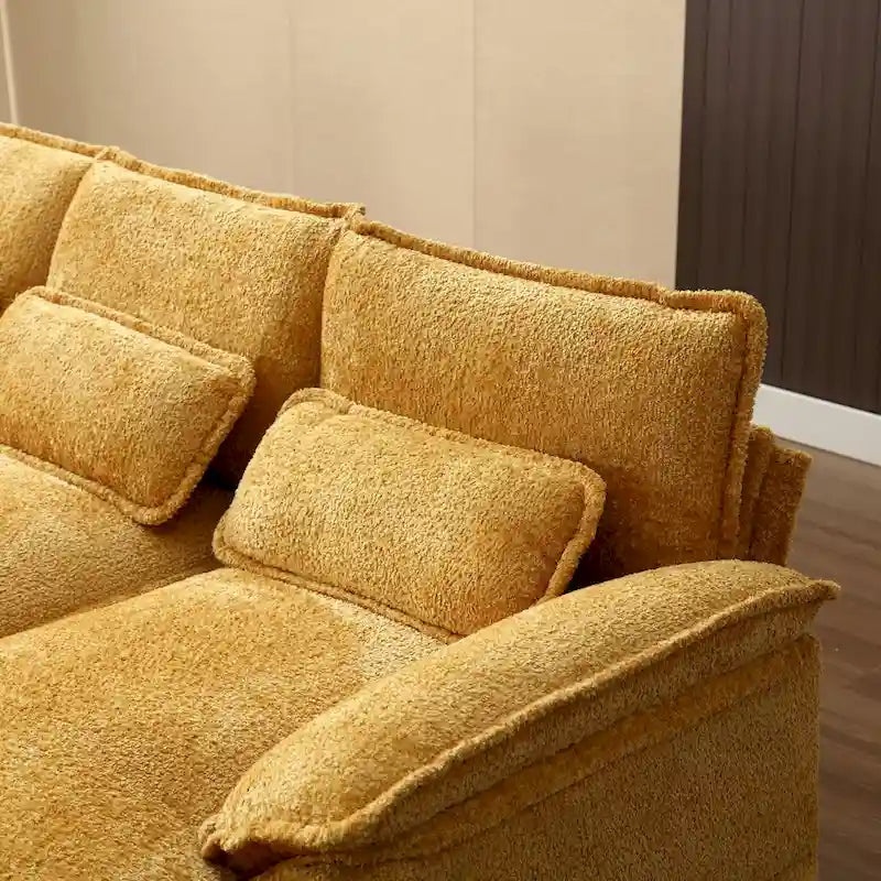 Grand canapé d'angle en U – Tissu chenille, double méridienne, capacité 363 kg, 281 cm