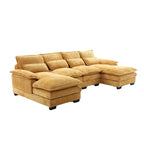 Grand canapé d'angle en U – Tissu chenille, double méridienne, capacité 363 kg, 281 cm