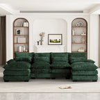 Grand canapé d'angle en U – Tissu chenille, double méridienne, capacité 363 kg, 281 cm
