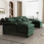 Grand canapé d'angle en U – Tissu chenille, double méridienne, capacité 363 kg, 281 cm