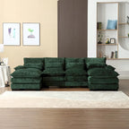 Grand canapé d'angle en U – Tissu chenille, double méridienne, capacité 363 kg, 281 cm