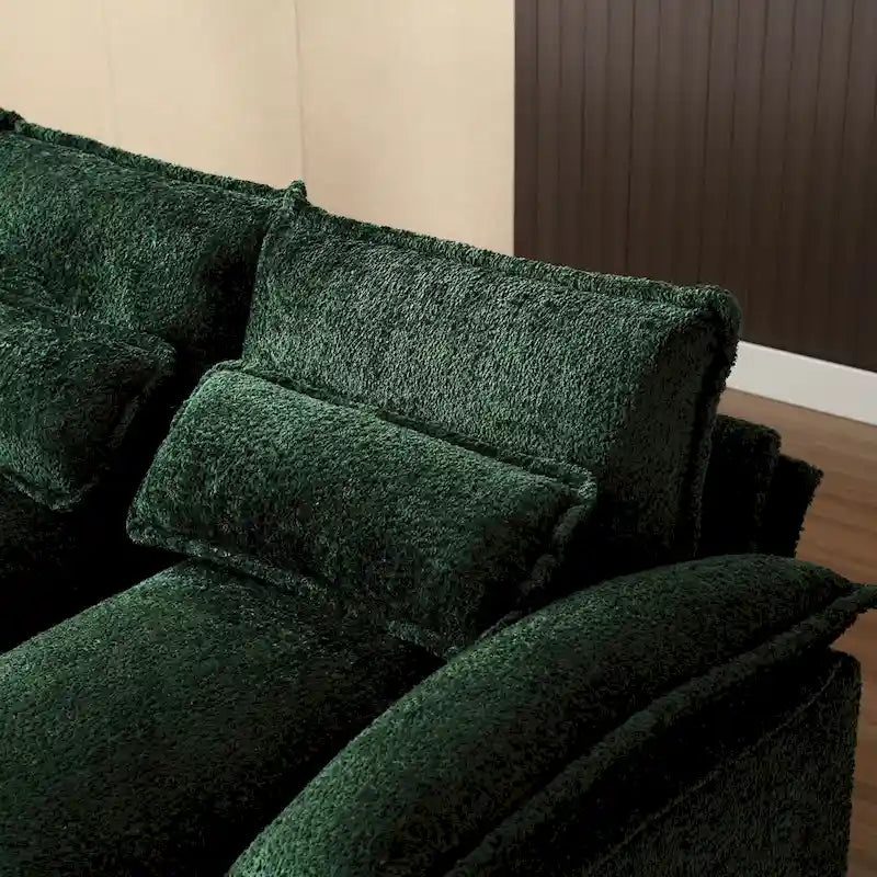 Grand canapé d'angle en U – Tissu chenille, double méridienne, capacité 363 kg, 281 cm