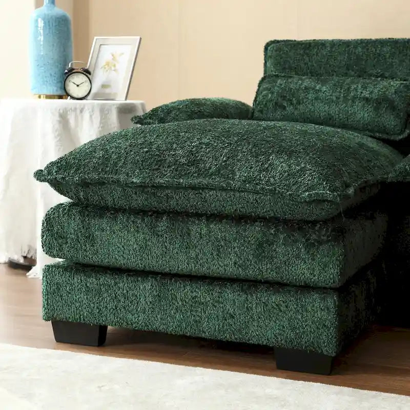 Grand canapé d'angle en U – Tissu chenille, double méridienne, capacité 363 kg, 281 cm