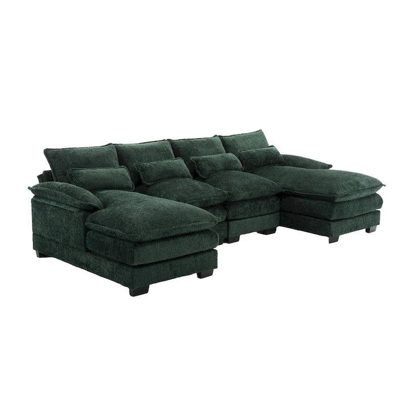 Grand canapé d'angle en U – Tissu chenille, double méridienne, capacité 363 kg, 281 cm