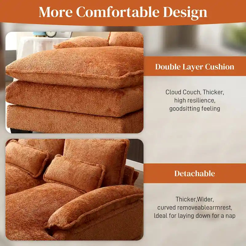 Grand canapé d'angle en U – Tissu chenille, double méridienne, capacité 363 kg, 281 cm