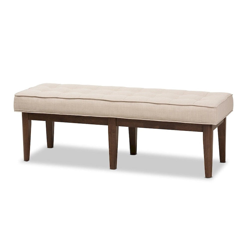 Banc capitonné Mid-Century – Tissu polyester, cadre en bois d'hévéa, 137 cm L x 45 cm H