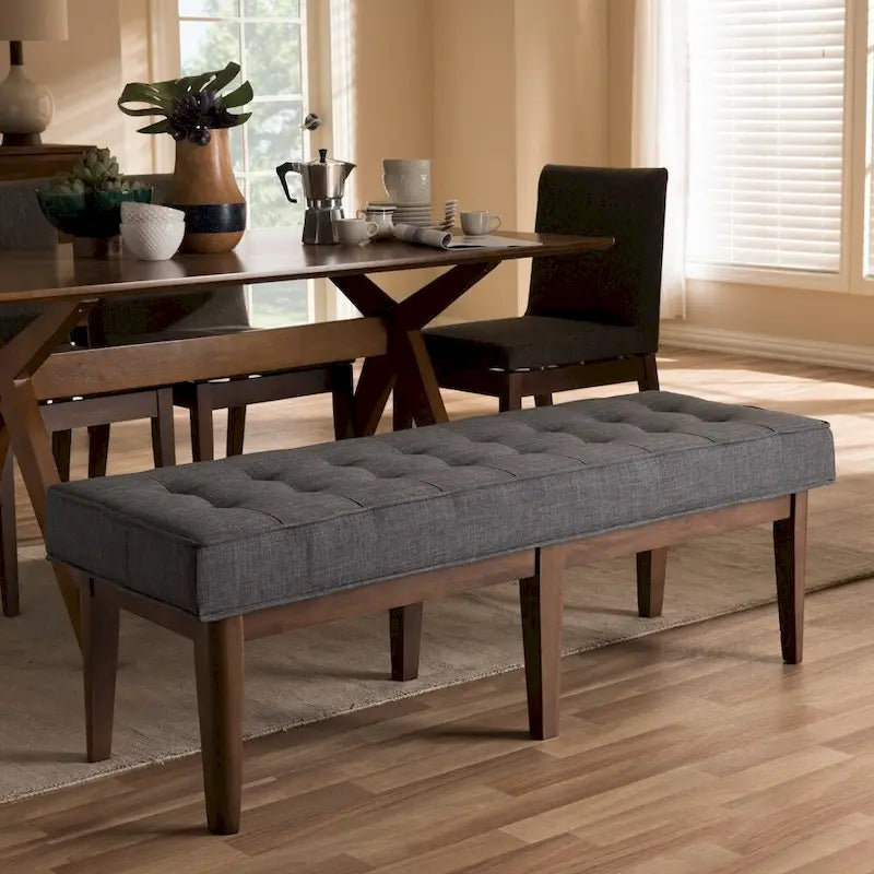 Banc capitonné Mid-Century – Tissu polyester, cadre en bois d'hévéa, 137 cm L x 45 cm H
