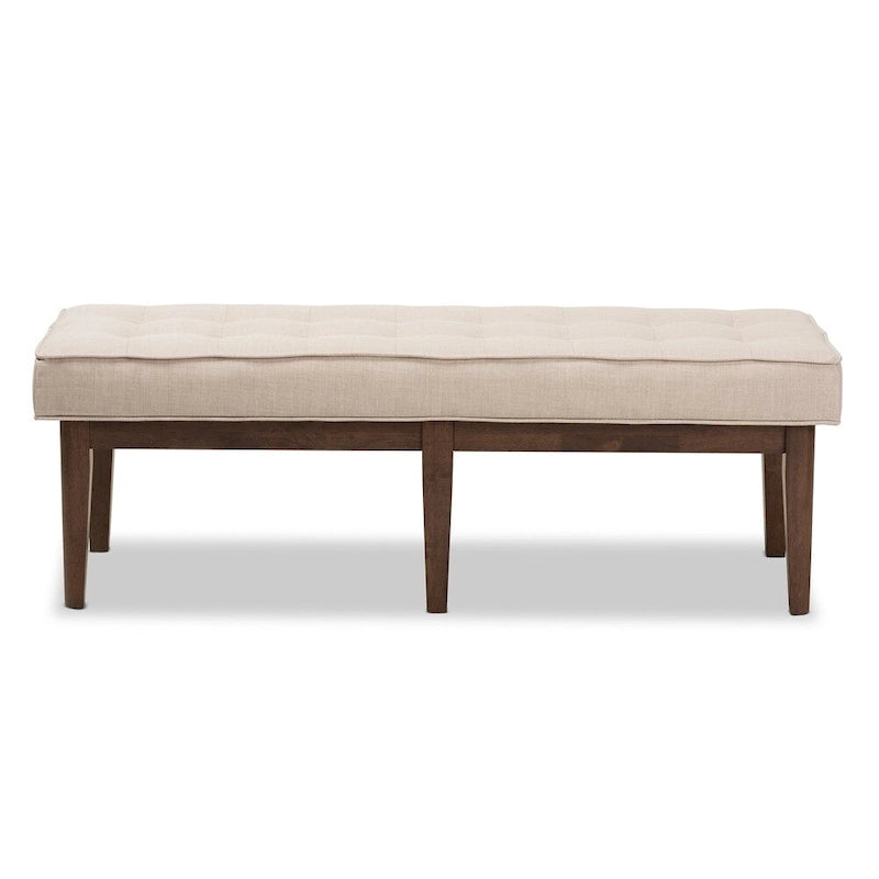 Banc capitonné Mid-Century – Tissu polyester, cadre en bois d'hévéa, 137 cm L x 45 cm H
