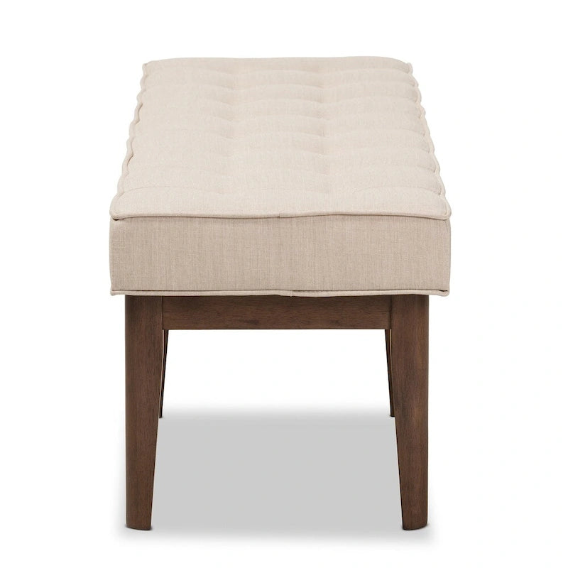 Banc capitonné Mid-Century – Tissu polyester, cadre en bois d'hévéa, 137 cm L x 45 cm H