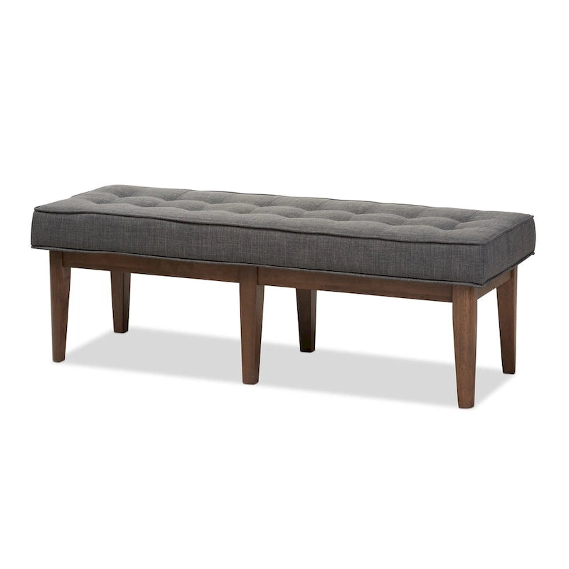 Banc capitonné Mid-Century – Tissu polyester, cadre en bois d'hévéa, 137 cm L x 45 cm H