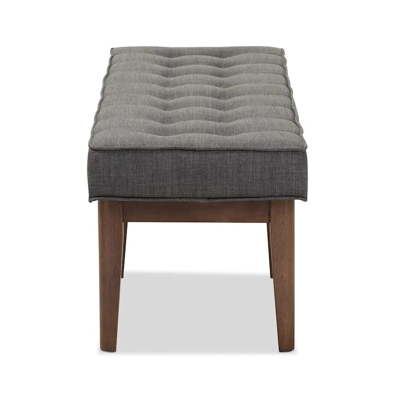 Banc capitonné Mid-Century – Tissu polyester, cadre en bois d'hévéa, 137 cm L x 45 cm H