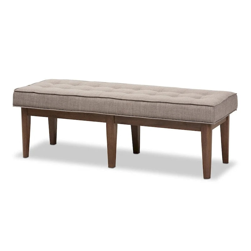 Banc capitonné Mid-Century – Tissu polyester, cadre en bois d'hévéa, 137 cm L x 45 cm H