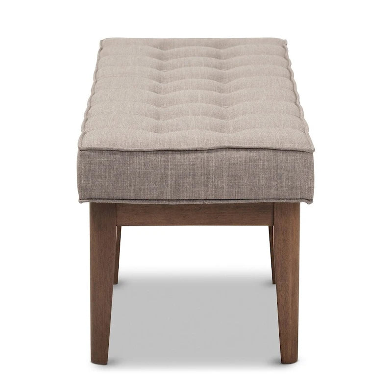 Banc capitonné Mid-Century – Tissu polyester, cadre en bois d'hévéa, 137 cm L x 45 cm H