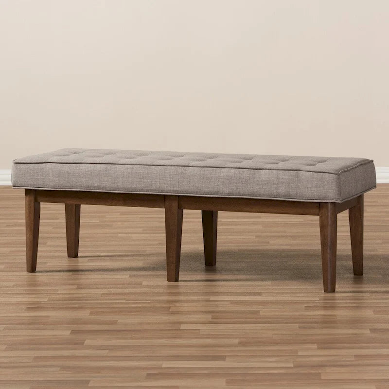 Banc capitonné Mid-Century – Tissu polyester, cadre en bois d'hévéa, 137 cm L x 45 cm H