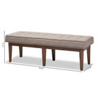 Banc capitonné Mid-Century – Tissu polyester, cadre en bois d'hévéa, 137 cm L x 45 cm H