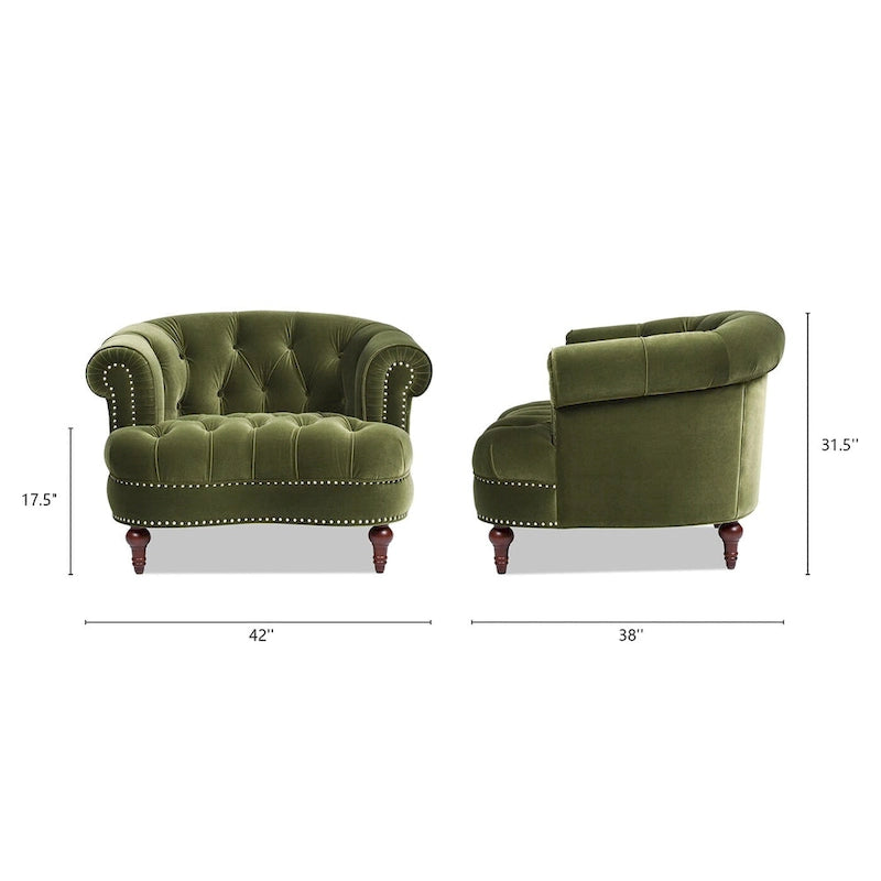 Fauteuil d'appoint capitonné – Cadre en bois massif, Clous décoratifs, 107 larg. x 96,5 prof. x 80 haut. cm, Capacité de 136 kg