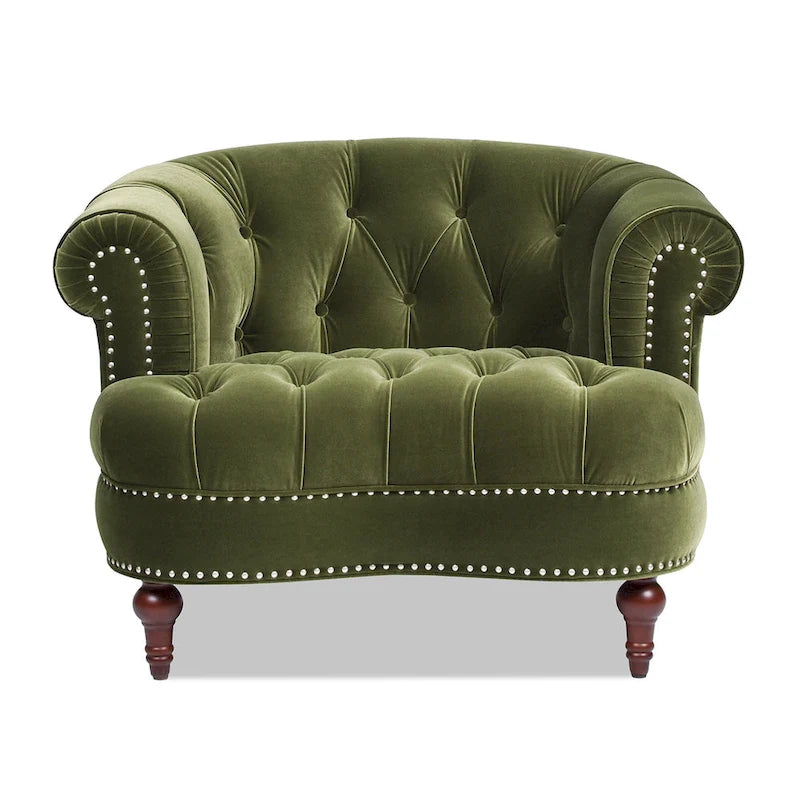 Fauteuil d'appoint capitonné – Cadre en bois massif, Clous décoratifs, 107 larg. x 96,5 prof. x 80 haut. cm, Capacité de 136 kg