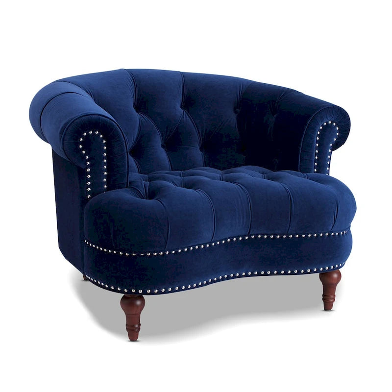 Fauteuil d'appoint capitonné – Cadre en bois massif, Clous décoratifs, 107 larg. x 96,5 prof. x 80 haut. cm, Capacité de 136 kg