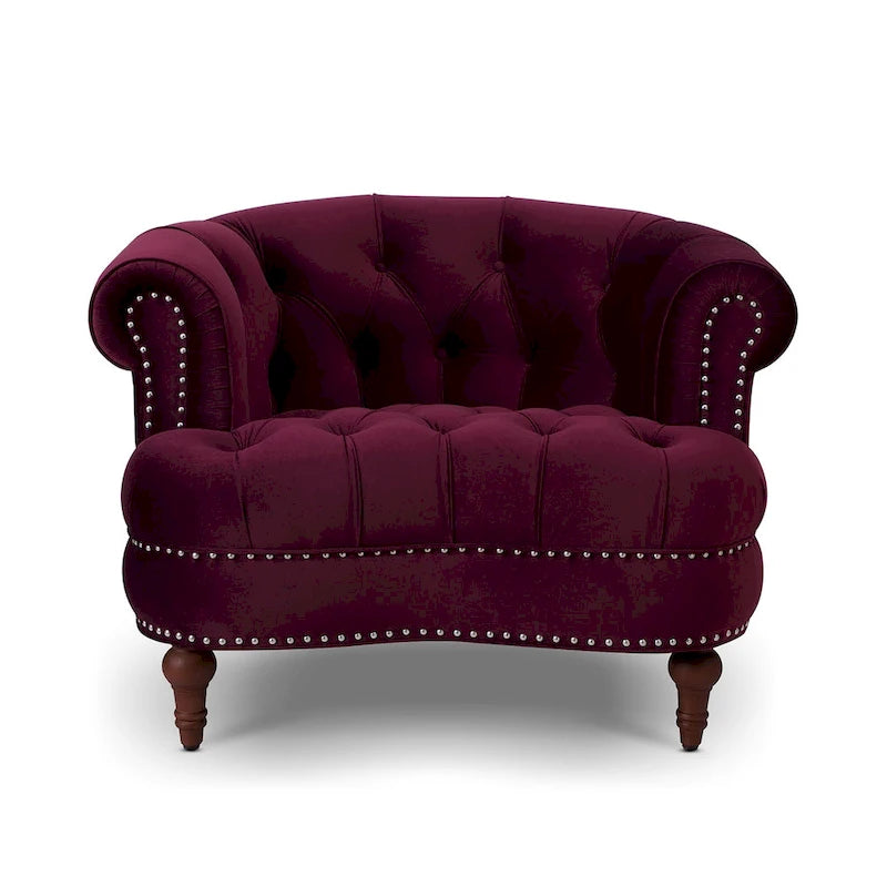 Fauteuil d'appoint capitonné – Cadre en bois massif, Clous décoratifs, 107 larg. x 96,5 prof. x 80 haut. cm, Capacité de 136 kg