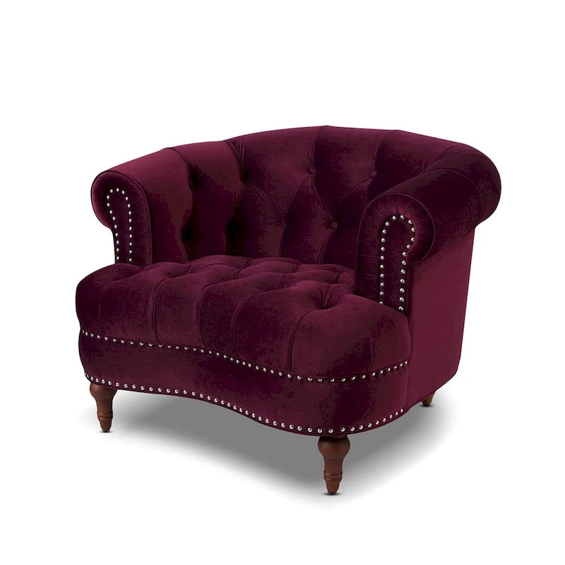 Fauteuil d'appoint capitonné – Cadre en bois massif, Clous décoratifs, 107 larg. x 96,5 prof. x 80 haut. cm, Capacité de 136 kg