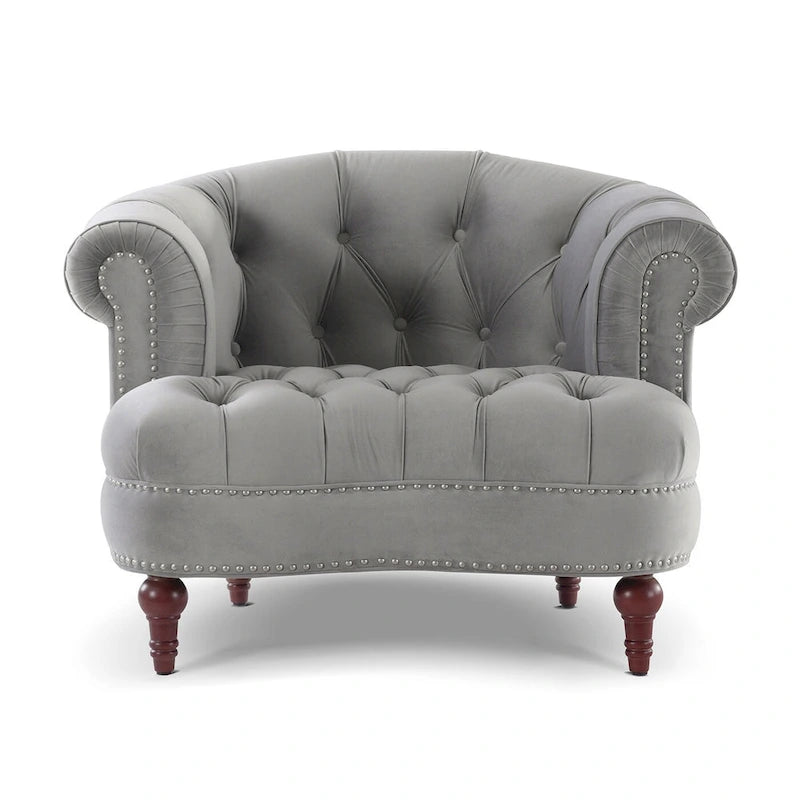 Fauteuil d'appoint capitonné – Cadre en bois massif, Clous décoratifs, 107 larg. x 96,5 prof. x 80 haut. cm, Capacité de 136 kg