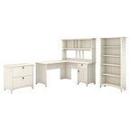 Bureau d'angle Salinas 60W avec suite de rangement – Bureau à domicile blanc antique