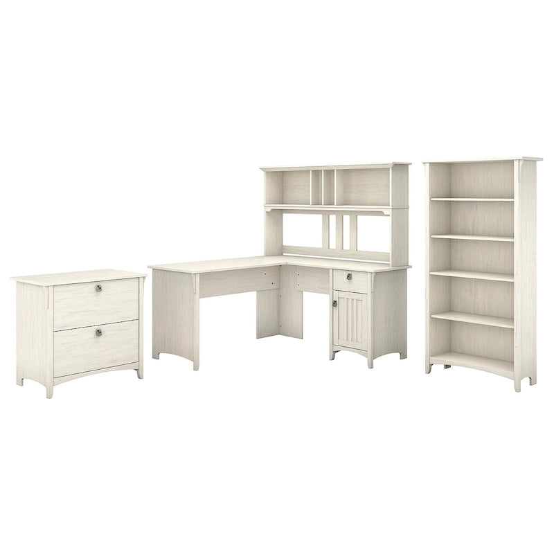 Bureau d'angle Salinas 60W avec suite de rangement – Bureau à domicile blanc antique
