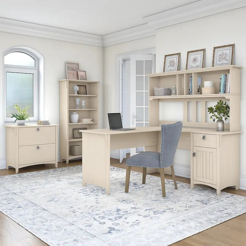 Bureau d'angle Salinas 60W avec suite de rangement – Bureau à domicile blanc antique