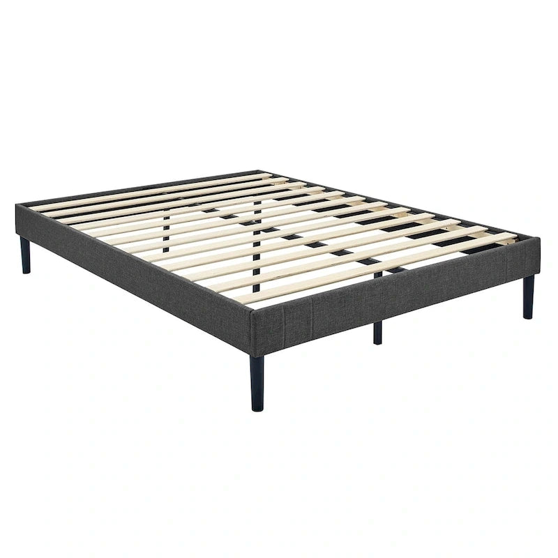 Cadre de lit plateforme tapissé – Lattes en bois, pas besoin de sommier tapissier, capacité de 227-318 kg